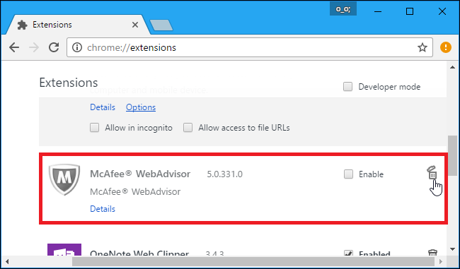 disable mcafee webadvisor