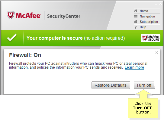 turn off mcafee antivirus