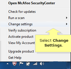 change mcafee settings