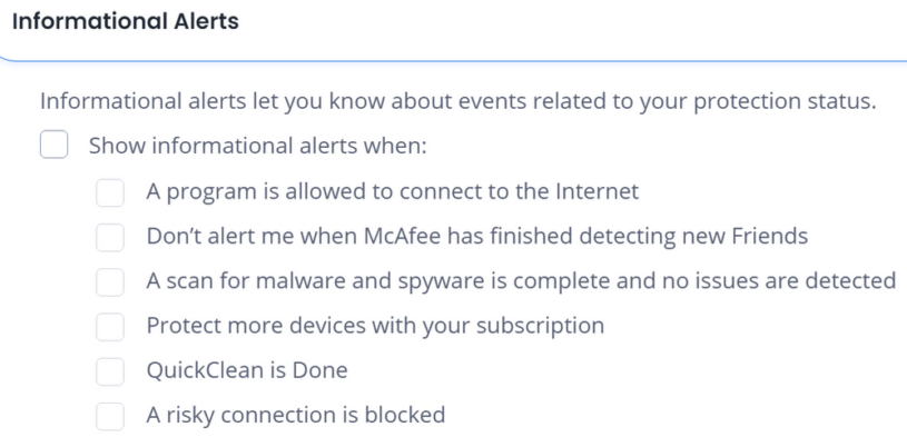 turn off mcafee pop ups