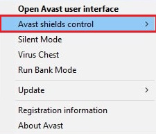 select avast shields control