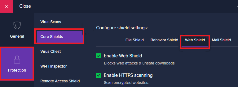 turn off avast web shield 
